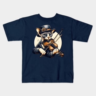 Devon Rex Cat Playing Violin Kids T-Shirt